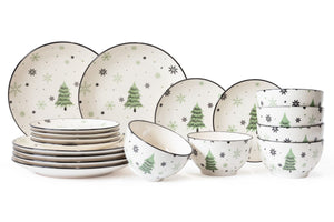 Cookinglife Weihnachtsgeschirrset Grün 18-teilig / 6 Personen - 6 Speiseteller , 6 Frühstücksteller & 6 Schalen