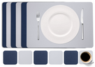 Cookinglife 6 Platzsets + 6 Untersetzer - Doppelseitig - Veganes Leder - Blau / Grau