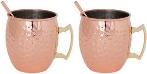 Cosy & Trendy Moscow Mule Cocktailbecher mit Strohhalmen – 450 ml – Gehämmertes Kupfer – 2 Stück