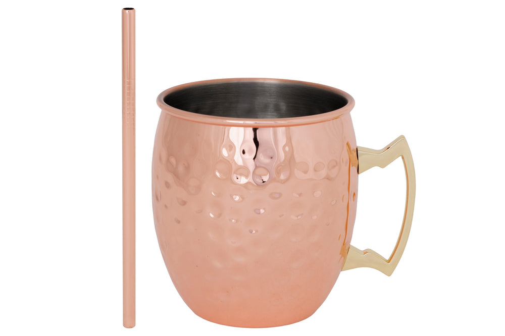 Cosy & Trendy Moscow Mule Cocktailbecher mit Strohhalmen – 450 ml – Gehämmertes Kupfer – 2 Stück