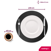 Cookinglife 6 Platzsets + 6 Untersetzer - Doppelseitig - Rund - Veganes Leder - Schwarz / Cognac - 12 Stück