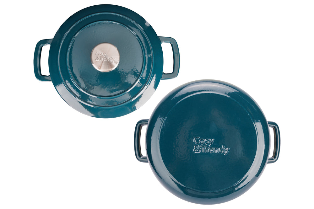 Cosy & Trendy Braadpan met deksel Fontestic Gietijzer Green Heron ø 24 cm / 4.6 Liter - bovenaanzicht en onderaanzicht