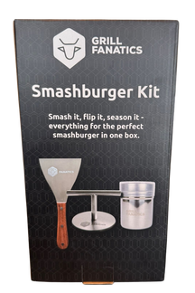 Grill Fanatics Smashburger Kit 12cm Edelstahl Holz - Presse Spatel Gewürzstreuer
