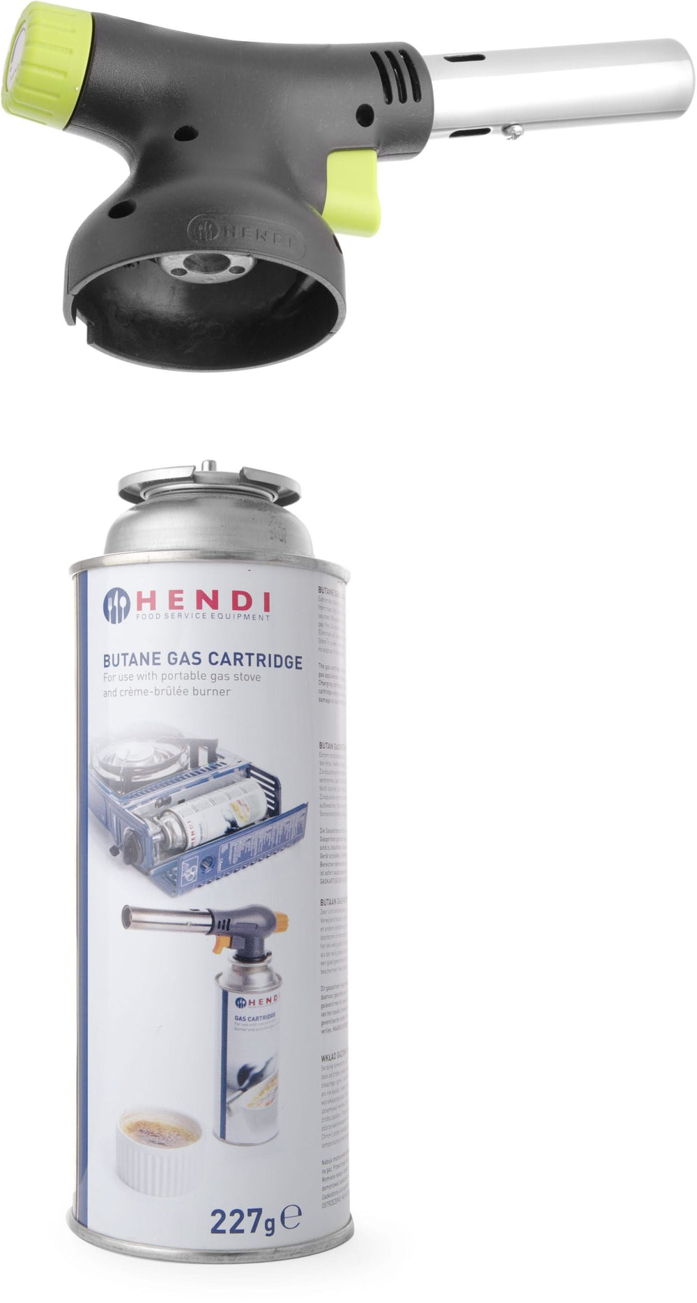 Hendi Creme Brulee Brenner / Kochbrenner - mit Gaszylinder - Jet + Butan Gas Nachfüllung - 4 Stück