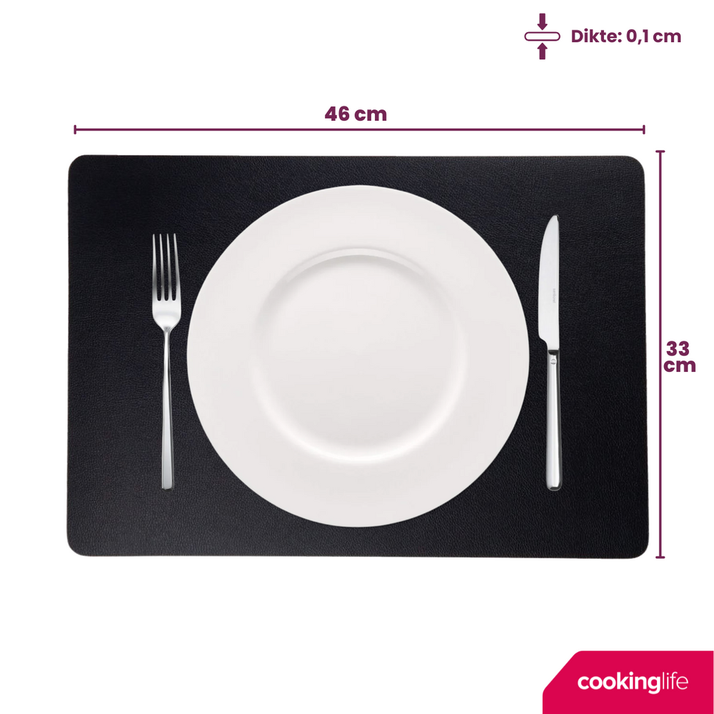 Cookinglife Tischsets - Veganes Leder - Schwarz - 46 x 33 cm - 6 Stück