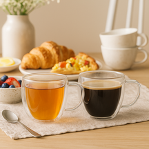 Cookinglife Doppelwandige Kaffee- / Teegläser mit Henkel 280 ml - 2 Stück