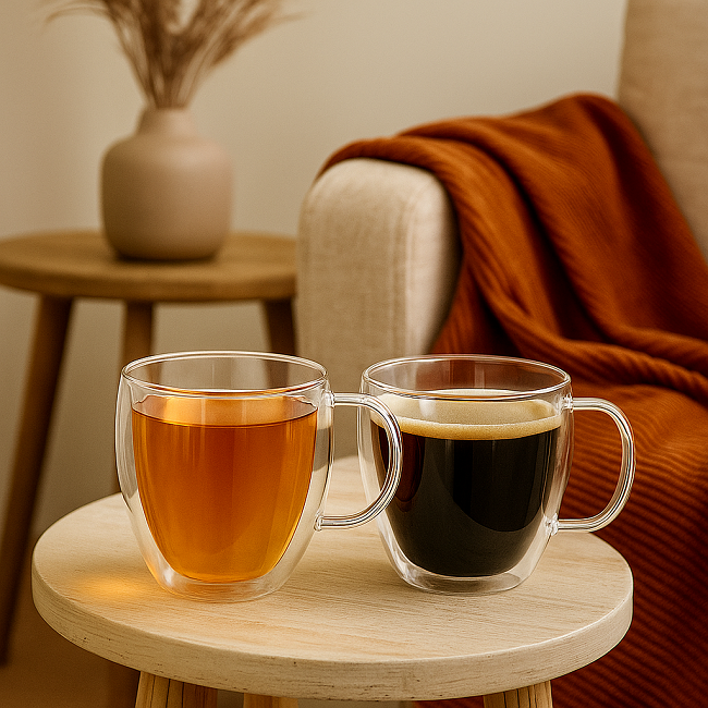 Cookinglife Doppelwandige Kaffee- / Teegläser mit Henkel 280 ml - 2 Stück