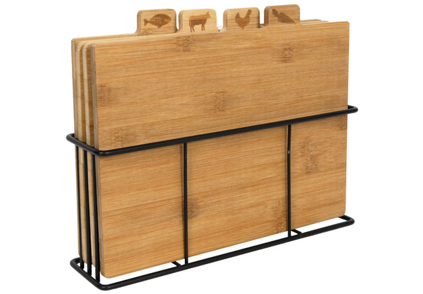 Cookinglife Bambus-Schneidebrett-Set mit Halter, 5-teilig