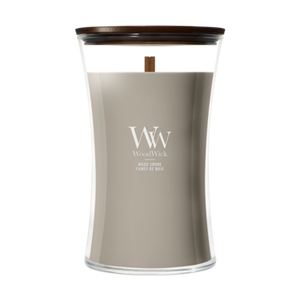WoodWick Duftkerze Large Wood Smoke - 18 cm / ø 10 cm - Duftkerze im Glas - Holzdocht