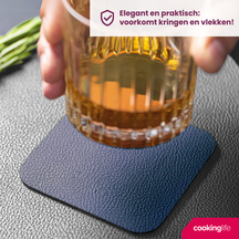 Cookinglife 6 Platzsets + 6 Untersetzer - Doppelseitig - Veganes Leder - Blau / Grau