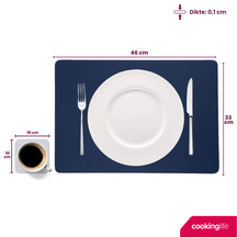 Cookinglife 6 Platzsets + 6 Untersetzer - Doppelseitig - Veganes Leder - Blau / Grau