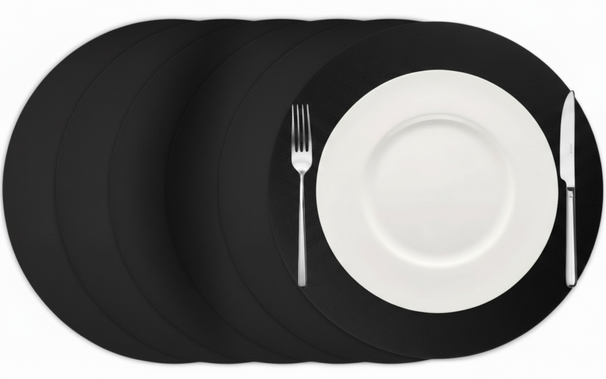Cookinglife Tischsets - Veganes Leder - Schwarz - ø 38 cm - 6 Stück