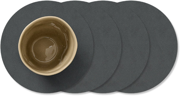 LIND DNA Untersetzer Nupo - Leder - Anthrazit - ø 10 cm - 4 Stück