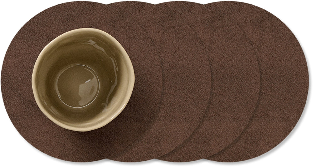 LIND DNA Untersetzer Nupo - Leder - Dunkelbraun - ø 10 cm - 4 Stück