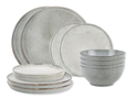 Salt & Pepper Geschirrset Artisan Green - 12-teilig / 4 Personen - 4 Speiseteller, 4 Frühstücksteller und 4 Schalen