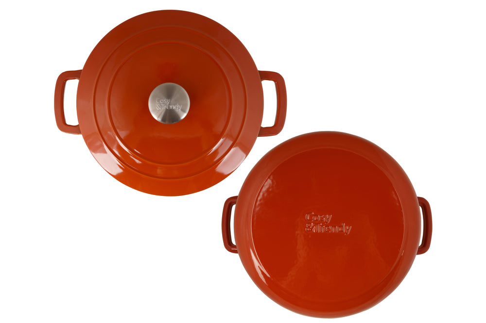 Cosy & Trendy Braadpan met deksel Fontestic Gietijzer Roest ø 28 cm / 6.8 Liter - bovenaanzicht en onderaanzicht