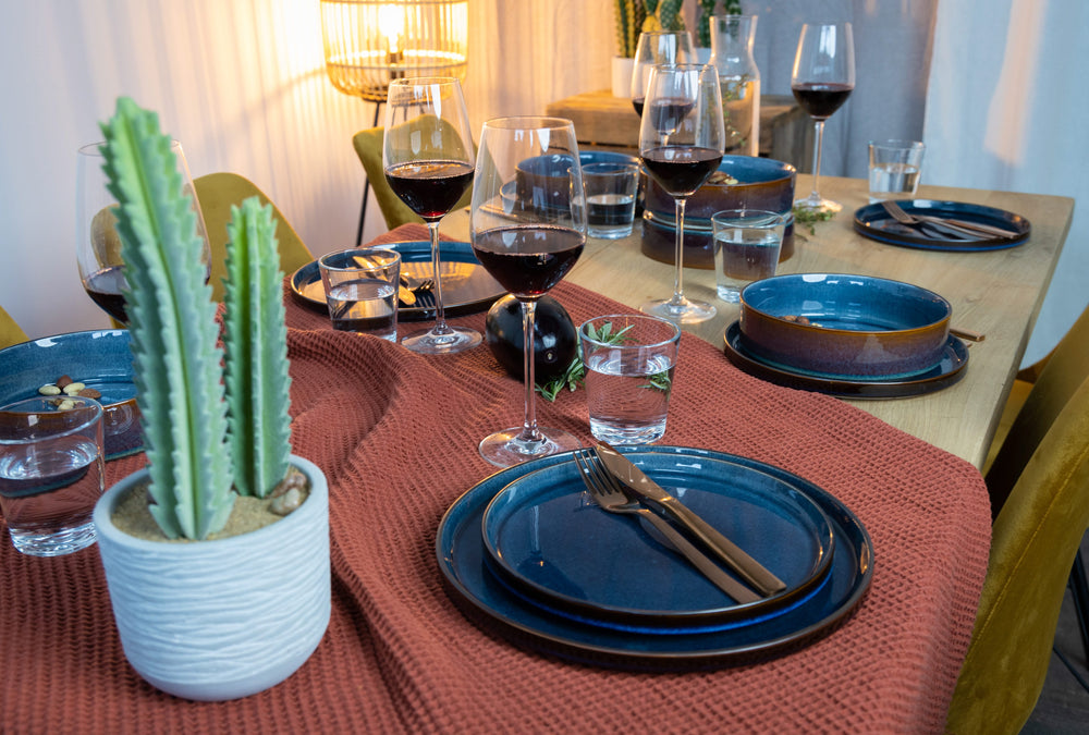 Cosy & Trendy Geschirrset Quintana Blue 18-teilig / 6 Personen - 6 Speiseteller, 6 Suppenteller und 6 Frühstücksteller