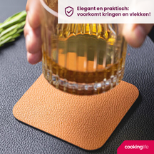 Cookinglife 6 Platzsets + 6 Untersetzer - Doppelseitig - Veganes Leder - Schwarz / Cognac - 12 Stück