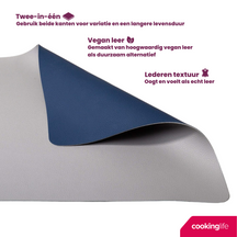 Cookinglife 6 Platzsets + 6 Untersetzer - Doppelseitig - Veganes Leder - Blau / Grau