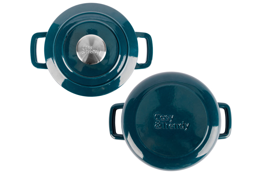 Cosy & Trendy Braadpan met deksel Fontestic Gietijzer Green Heron ø 20 cm / 2.7 Liter - bovenaanzicht en onderaanzicht