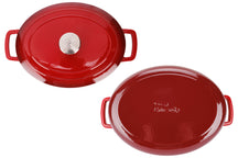 Cosy & Trendy Braadpan met deksel Fontestic Gietijzer Traditional Red Ovaal - 31 x 24 cm / 6 Liter - bovenaanzicht en onderaanzicht
