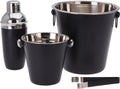 Cookinglife Barset Schwarz 4-teilig - Cocktailshaker, Champagnerkühler, Eiskübel und Zange