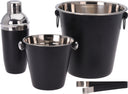 Cookinglife Barset Schwarz 4-teilig - Cocktailshaker, Champagnerkühler, Eiskübel und Zange
