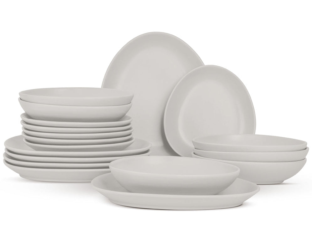 BerlingerHaus Geschirrset Matt Creme Oval - 18-teilig / 6 Personen - 6 Speiseteller, 6 Frühstücksteller und 6 Suppenteller