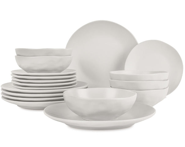 BerlingerHaus Geschirrset Matt Creme Rund - 18-teilig / 6 Personen - 6 Speiseteller, 6 Frühstücksteller und 6 Suppenteller