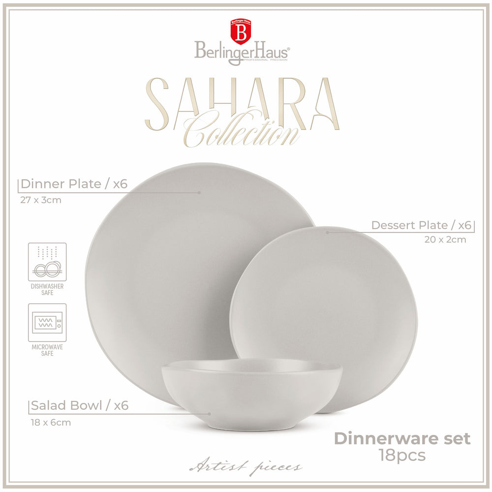 BerlingerHaus Geschirrset Matt Creme Rund - 18-teilig / 6 Personen - 6 Speiseteller, 6 Frühstücksteller und 6 Suppenteller