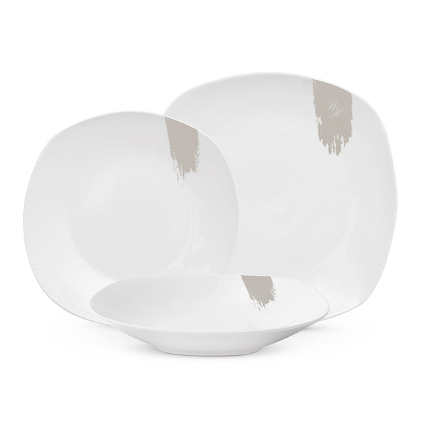 BerlingerHaus Geschirrset Weiß Creme - 18-teilig / 6 Personen - 6 Speiseteller, 6 Frühstücksteller und 6 Suppenteller