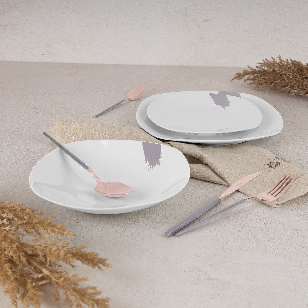 BerlingerHaus Geschirrset Taupe - 18-teilig / 6 Personen - 6 Speiseteller, 6 Frühstücksteller und 6 Suppenteller
