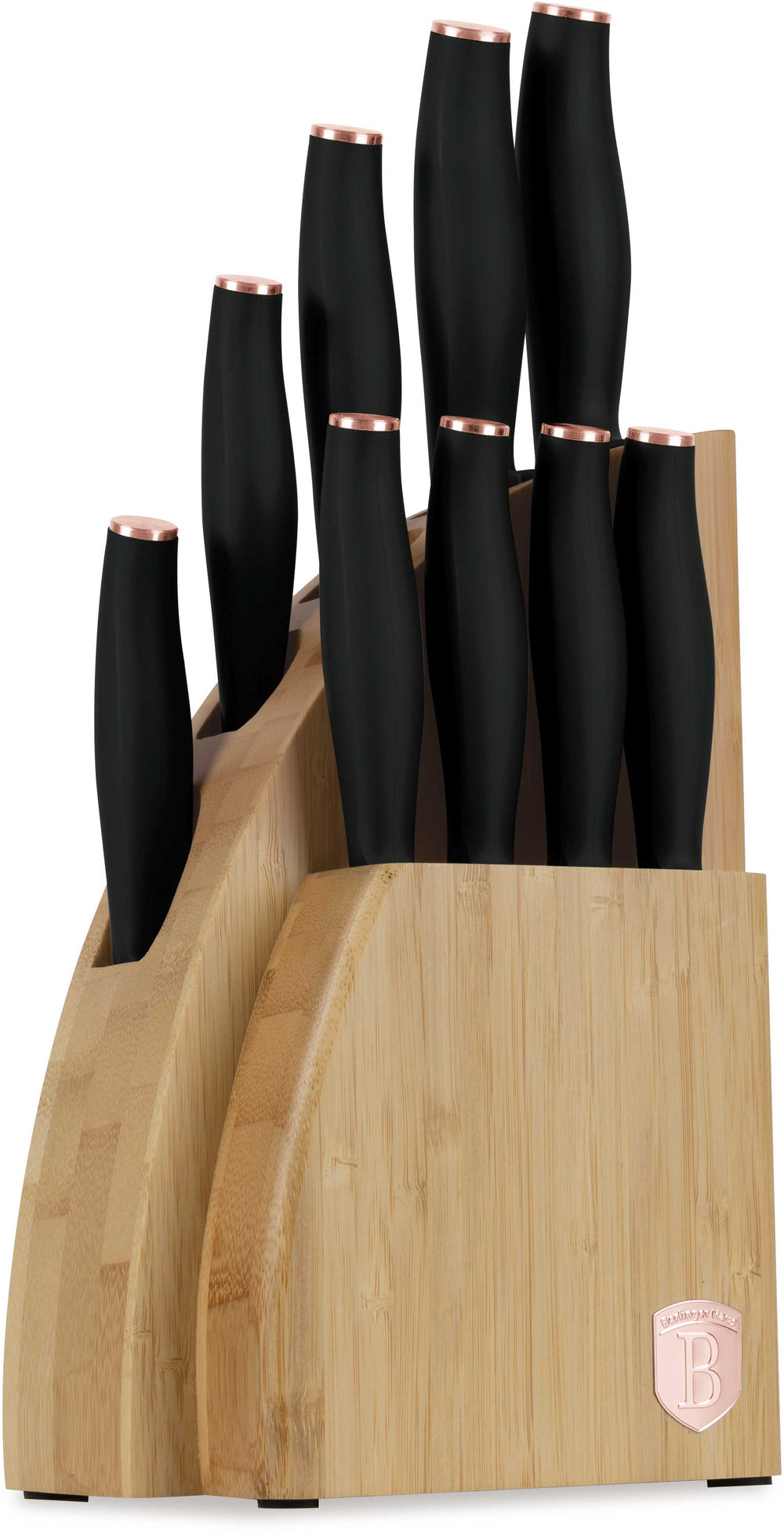 BerlingerHaus Messerblock Schwarz Roségold 10-teilig - Kochmesser, Brotmesser, Santokumesser, Officemesser, Schälmesser & 4 Steakmesser
