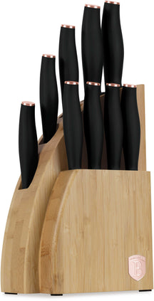 BerlingerHaus Messerblock Schwarz Roségold 10-teilig - Kochmesser, Brotmesser, Santokumesser, Officemesser, Schälmesser & 4 Steakmesser