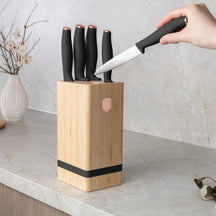 BerlingerHaus Messerblock Schwarz Roségold 6-teilig - Kochmesser, Brotmesser, Santokumesser, Officemesser & Schälmesser