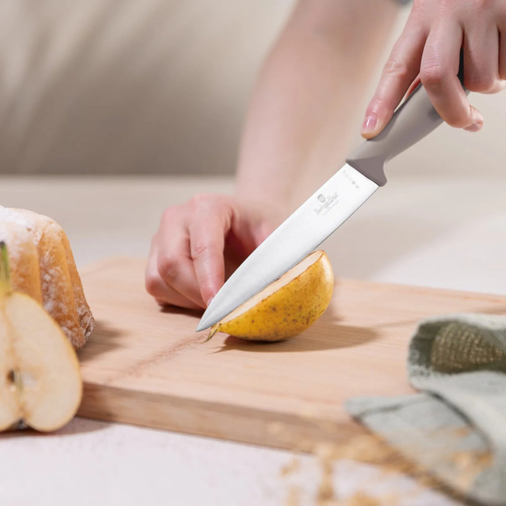 BerlingerHaus Messerset mit Messermagnetleiste Acaciahout Taupe - 6-teilig - Kochmesser, Brotmesser, Santokumes, Officemesser & Schälmesser