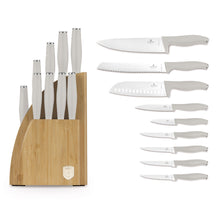BerlingerHaus Messerblock Matt Creme 10-teilig - Kochmesser, Brotmesser, Santokumes, Officemes, Schälmesser & 4 Steakmesser