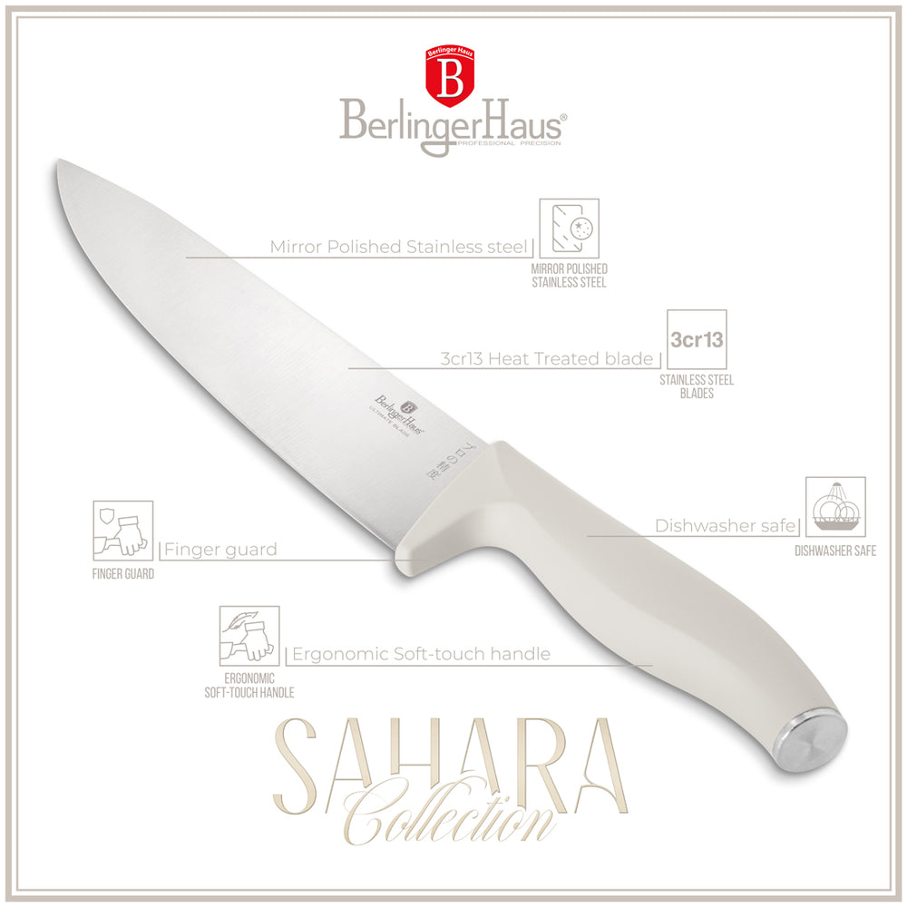 BerlingerHaus Messerblock Matt Creme 10-teilig - Kochmesser, Brotmesser, Santokumes, Officemes, Schälmesser & 4 Steakmesser