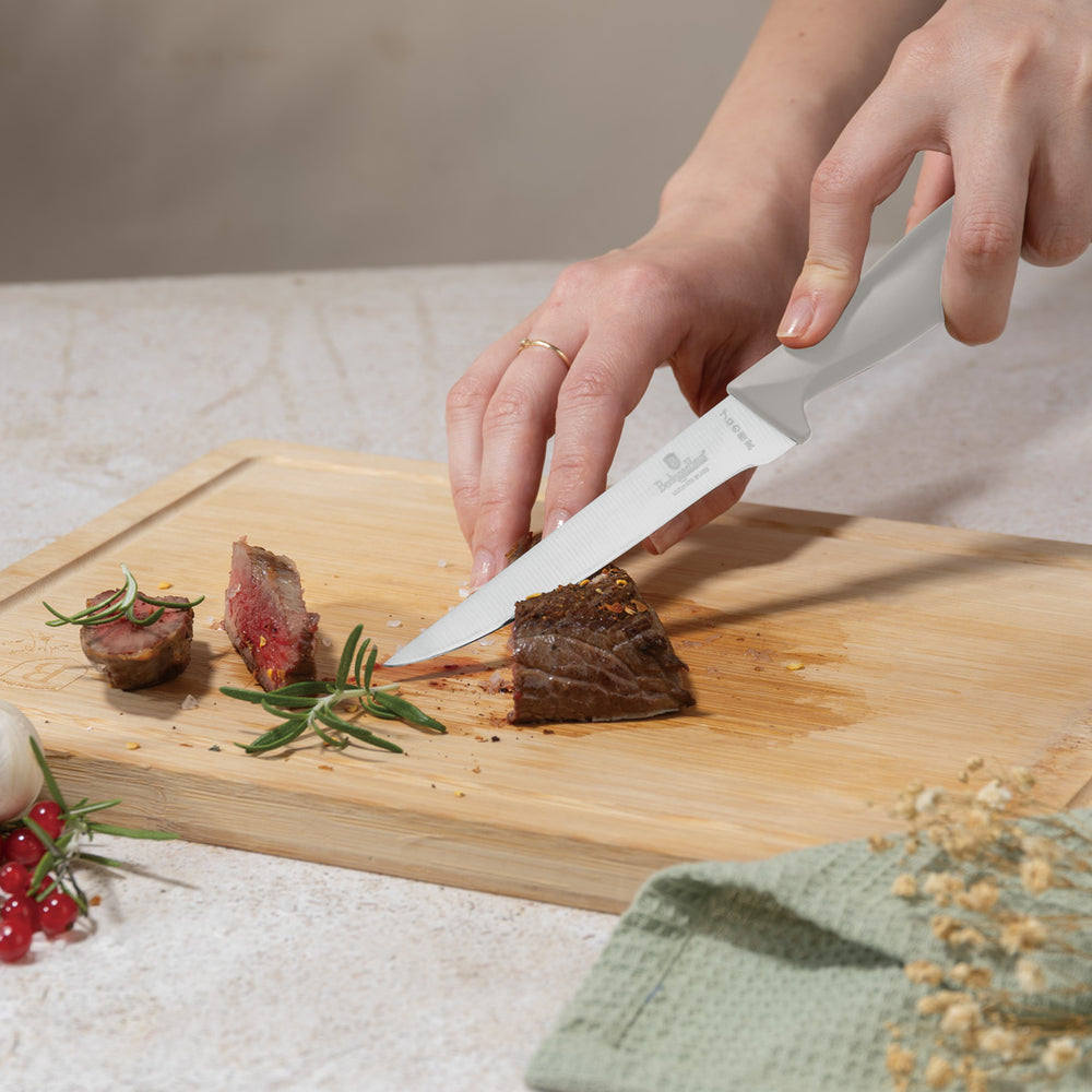 BerlingerHaus Messerblock Matt Creme 10-teilig - Kochmesser, Brotmesser, Santokumes, Officemes, Schälmesser & 4 Steakmesser