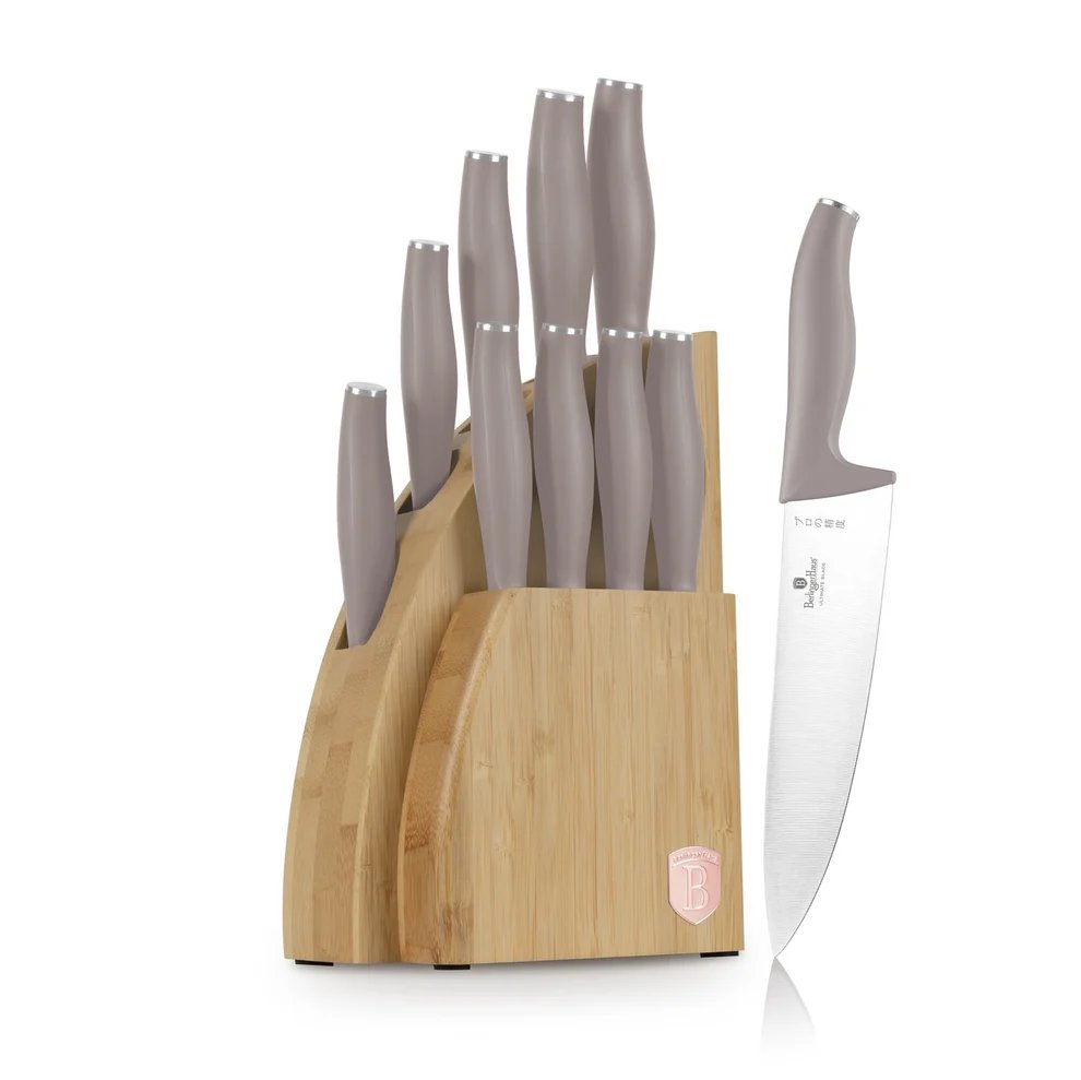 BerlingerHaus Messerblock Taupe 10-teilig - Kochmesser, Brotmesser, Santokumesser, Officemesser, Schälmesser & 4 Steakmesser