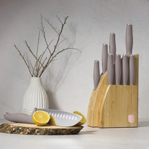 BerlingerHaus Messerblock Taupe 10-teilig - Kochmesser, Brotmesser, Santokumesser, Officemesser, Schälmesser & 4 Steakmesser