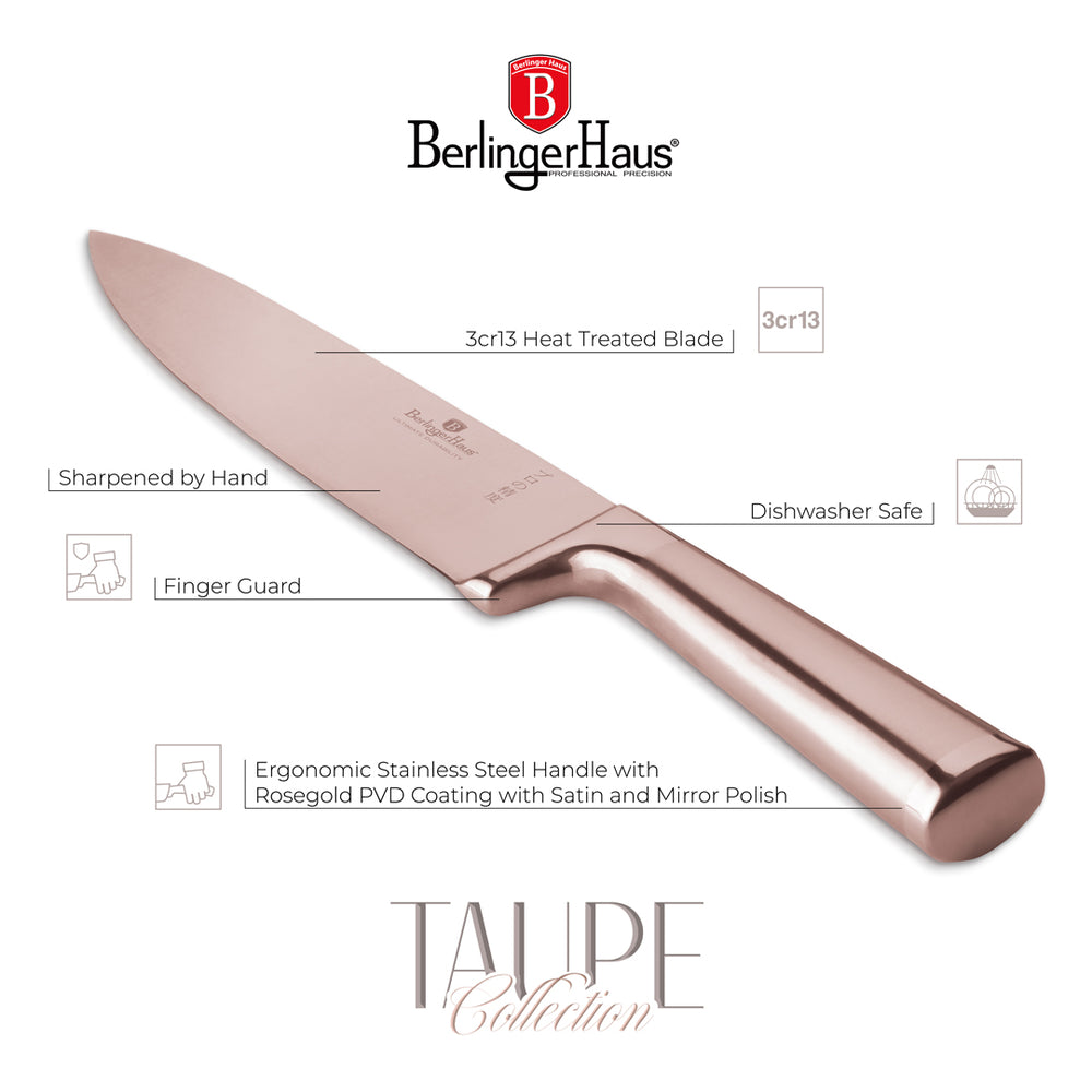 BerlingerHaus Messerblock Roségold 6-teilig - Kochmesser, Brotmesser, Santokumesser, Officemesser & Schälmesser