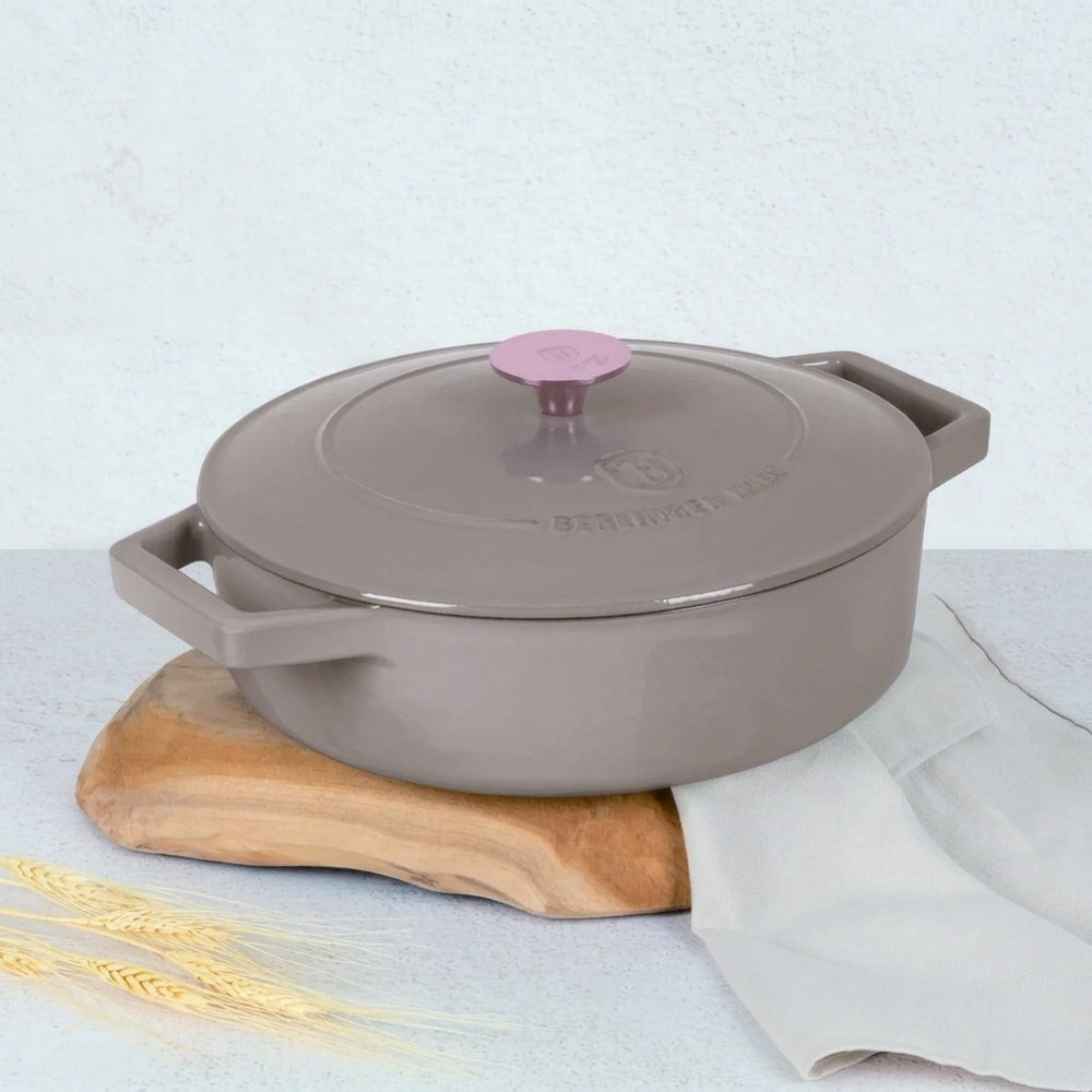 BerlingerHaus Schmorfanne / Sauteuse Taupe - Gusseisen - ø 26 cm - geeignet für alle Wärmequellen - emaillierte Antihaftbeschichtung