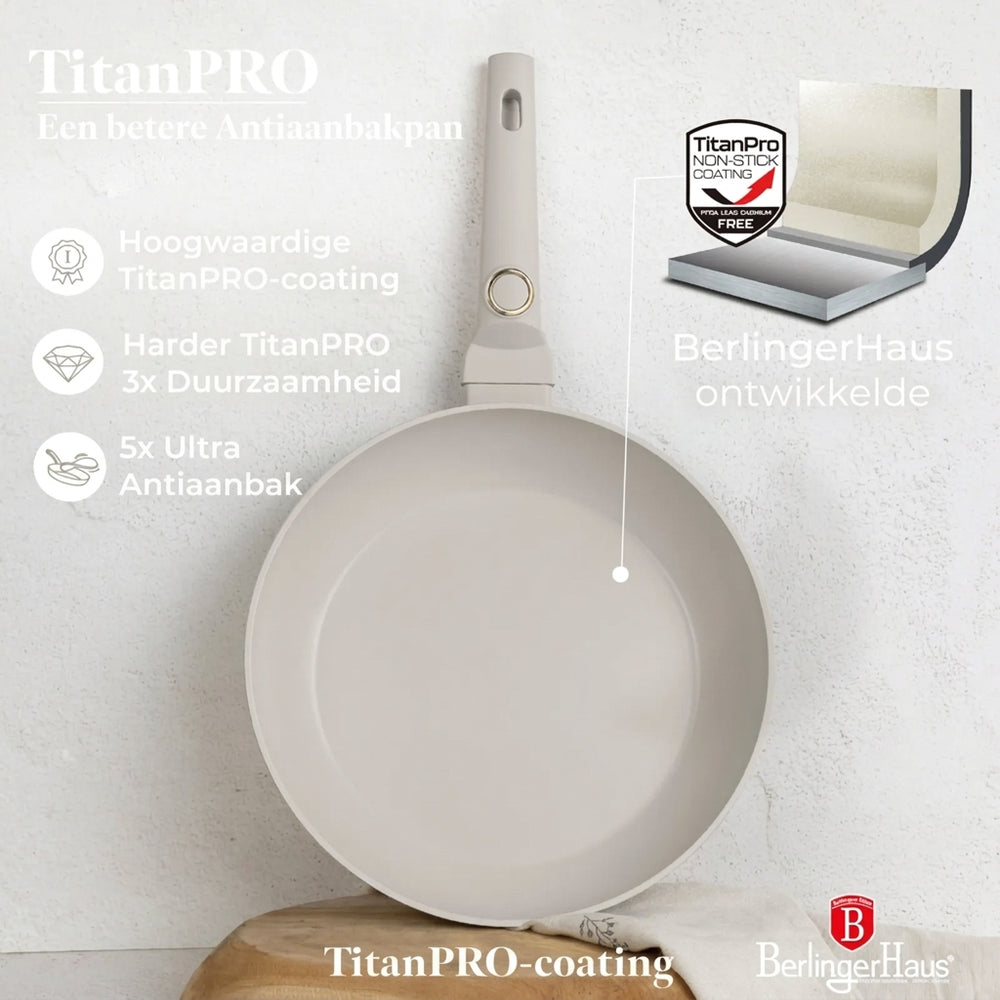 BerlingerHaus Topfset Matt Creme 7-Teilig - Kochtopf ø 20, 24, 28 cm & Bratpfanne ø 20, 24 cm - geeignet für alle Wärmequellen