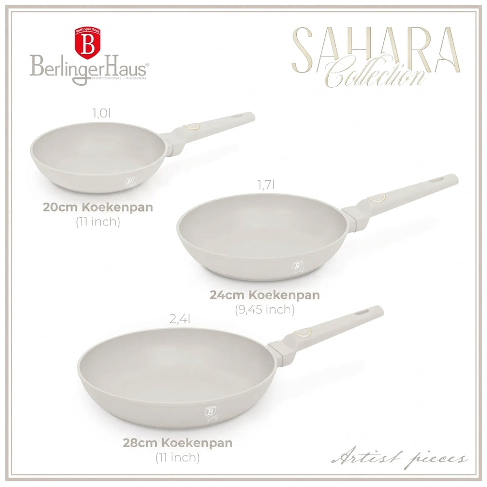 BerlingerHaus Bratpfannenset Matt Creme 3-Teilig - ø 20, 24 & 28 cm - geeignet für alle Wärmequellen - Standard Antihaftbeschichtung