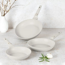 BerlingerHaus Bratpfannenset Matt Creme 3-Teilig - ø 20, 24 & 28 cm - geeignet für alle Wärmequellen - Standard Antihaftbeschichtung