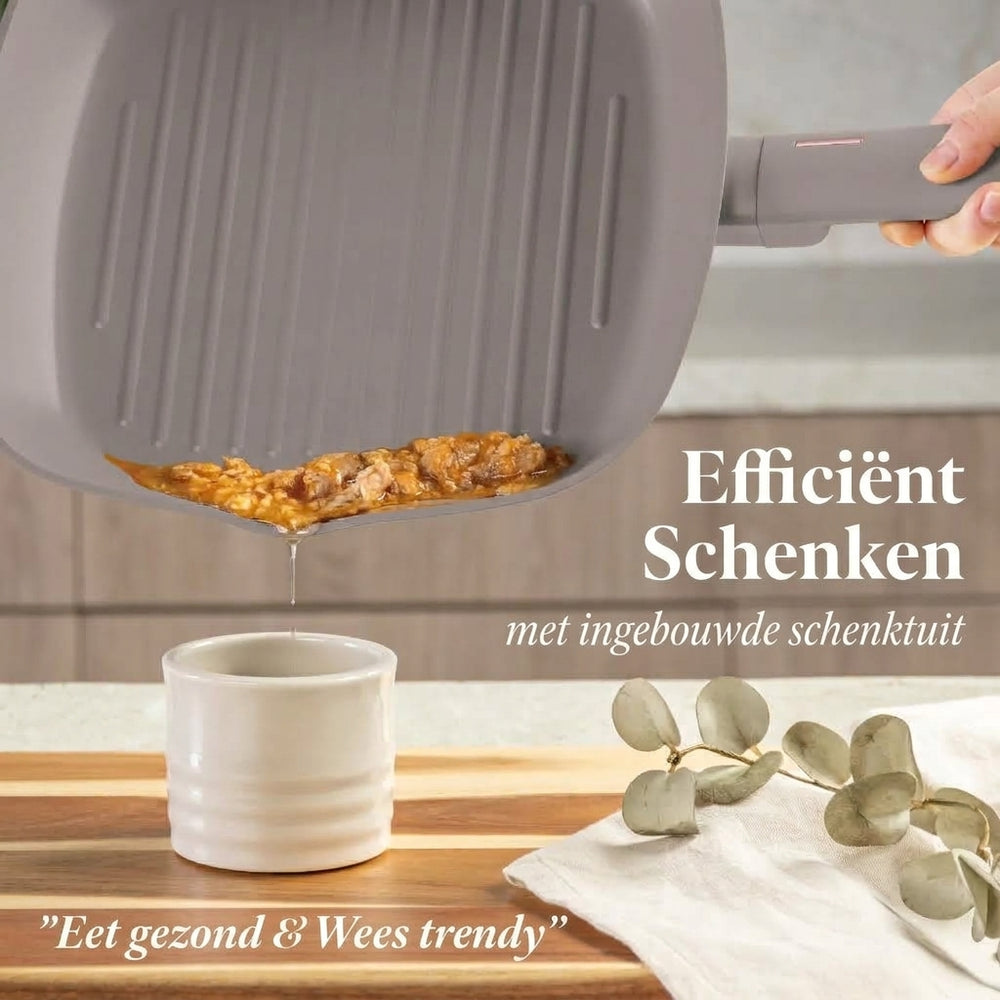 BerlingerHaus Grillpfanne Matt Taupe 28 x 28 cm - geeignet für alle Wärmequellen - Standard Antihaftbeschichtung
