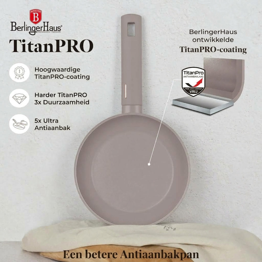 BerlingerHaus Topfset Taupe 7-Teilig - Kochtopf ø 20, 24, 28 cm & Bratpfanne ø 20, 24 cm - geeignet für alle Wärmequellen