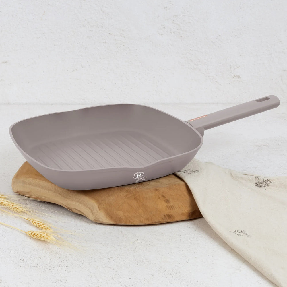 BerlingerHaus Grillpfanne Matt Taupe 28 x 28 cm - geeignet für alle Wärmequellen - Standard Antihaftbeschichtung