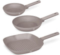 BerlingerHaus Bratpfannenset Taupe 3-Teilig - Bratpfanne ø 20 & 24 cm, Grillpfanne 28 cm - Geeignet für alle Wärmequellen